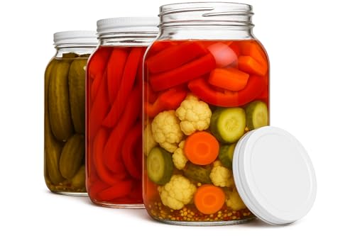 Set of 3 One Gallon Large Glass Jar with Lid (White Lid / 1 Gallon)