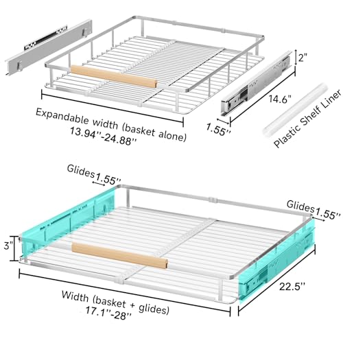 2Pack Expandable Pull Out Cabinet Organizer (Large, 17.1~28''W x 22.5''D/Side-Mount / 2 Pack)