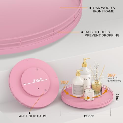 13" Oak Wood Lazy Susan Organizer (Pink / 13)