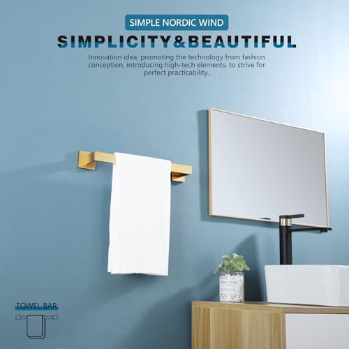 12 Inch Hand Towel Holder Bath Towel Bar Kitchen Dish Cloths Hanger Stainless Steel Wall Mount (Brushed Gold / 12-Inch)