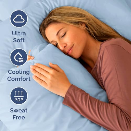 Short Queen Size 4 Piece Bed Sheet Set (24 - Sky Blue / Short Queen)