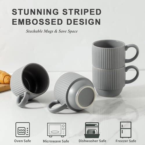 Stackable Coffee Mugs With Stand (Gray / 12 Ounces)