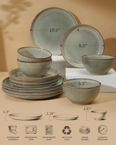 Ceramic Dinnerware Sets for 4 (Green Wheat / Set (12pcs))