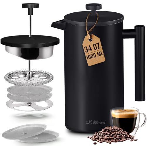 304 Grade Stainless Steel French Press 34 Oz (Black / 34 Ounce)