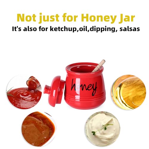 Honey Jar with Dipper and Lid (Red)