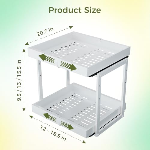 Expandable Pull Out Cabinet Organizer (White / 20.7"D×12"-18.5"W)