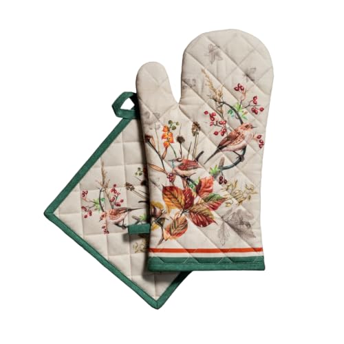 100% Cotton Oven Mitt & Pot Holder Set (053 - Recolte / 7.5" x 13" & 8" x 8" (Oven Mitt & Pot Holder))