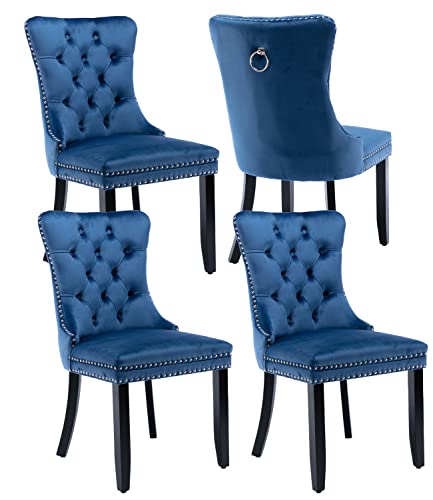 Blue Velvet Dining Chairs Set of 4 (Blue)