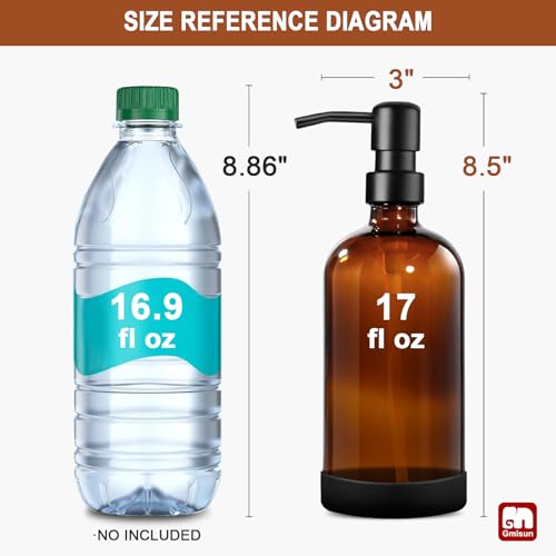 Amber Glass Soap Dispenser with Silicone Sleeve Boot (Amber Bottle + Black Pump + Silicone Boot / 2 Pack)