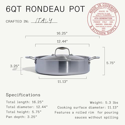 Cookware 6 Quart Stainless Steel Rondeau Pot w (6 Quarts)