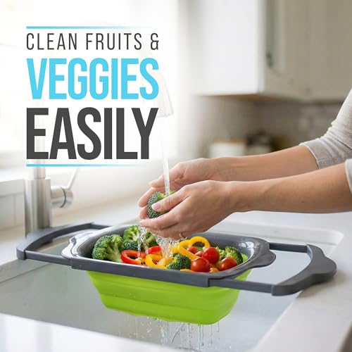 Green XL Collapsible Silicone Over Sink Colander