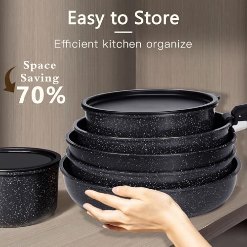 Ceramic Pots and Pans Set Non Stick (Dark Gray / 15PCS 01)