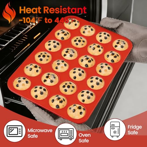 Silicone Mini Muffin Pan 3 Pack 24 Cups Nonstick Mini Cupcake Pan for Baking Muffins Cupcakes Egg Bites Fat Bombs (24-Cup Mini)
