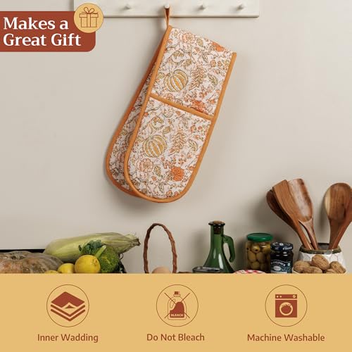 Double Oven Mitts 100% Cotton Double Oven Glove (127 - Pumpkin Spice / 7" x 35" (Double Oven Mitt))