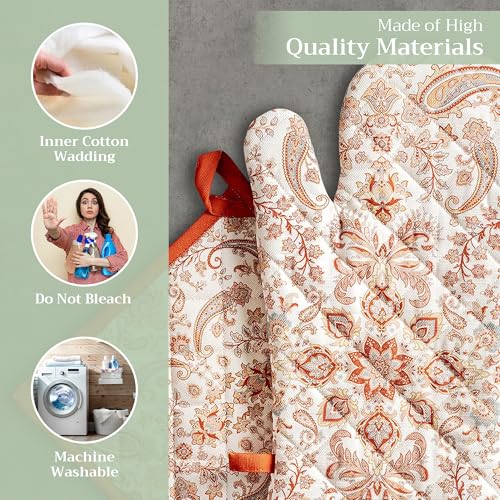100% Cotton Oven Mitt & Pot Holder Set (059 - Cachemire / 7.5" x 13" & 8" x 8" (Oven Mitt & Pot Holder))