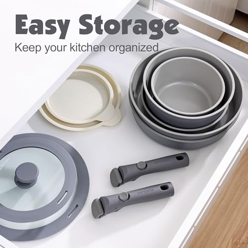 24 Piece Ceramic Detachable Handle Pots and Pans Set Gray (Gray / 24 Piece)