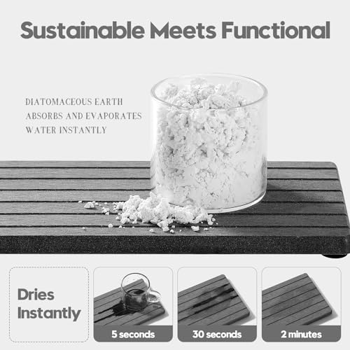 2PCS Diatomite Water Absorbing Stone Drying Tray Mat for Bathroom & Kitchen Counter (2 Pack - Charcoal Gray / 8"x 3.8")