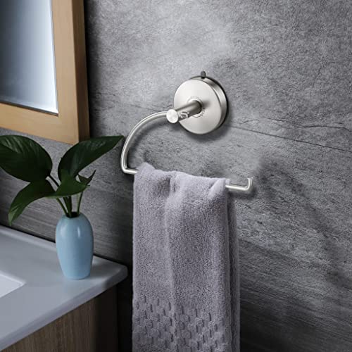 Suction Cup Hand Towel Ring Brushed Nickel Hand Towel Holder for Bathroom Wall SUS 304 Stainless Steel Kitchen Towel Hanger (Brushed Nickel - Style 1 / Style #02)