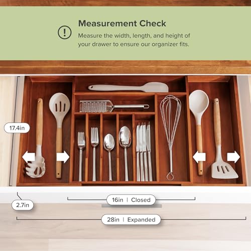 Silverware & Utensil Drawer Organizer (Natural Acacia / From 16" to 28" Wide)