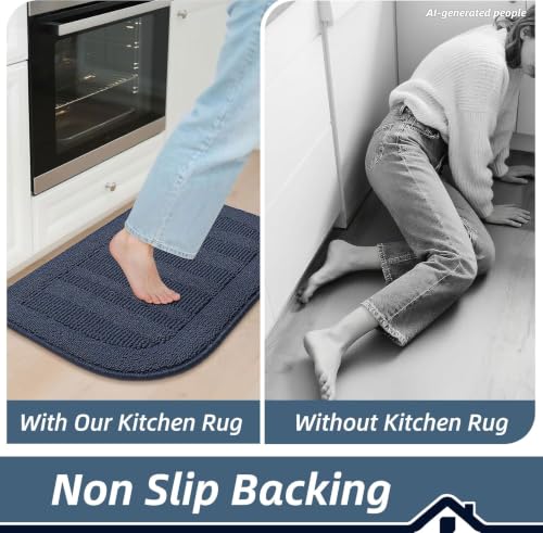 24x36 Inch Kitchen Rugs Non Slip Washable Sink Rug (2' x 3' (Semicircular) / Navy Blue)