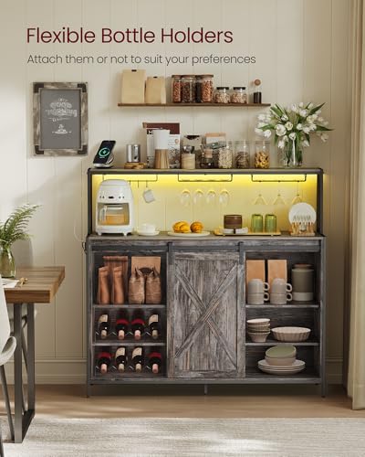 Coffee Bar Buffet Cabinet with LED Light and Power Outlet (With Power Outlet and Light / 14.2"D x 47.2"W x 44.9"H / Maple Gray)