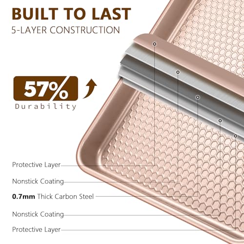 Baking Sheet Pan Set of 2 (15x10x1 inch Set / Textured Rose Gold)