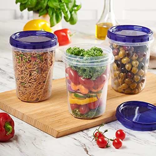 12 Pack Twist Cap Food Storage Containers with Blue Screw on Lid (32 OUNCE)