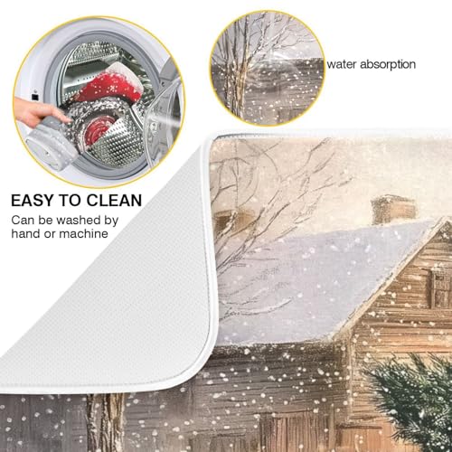 Red Christmas Truck Dish Drying Mat for Kitchen Counter Absorbent Microfiber Drying Pad