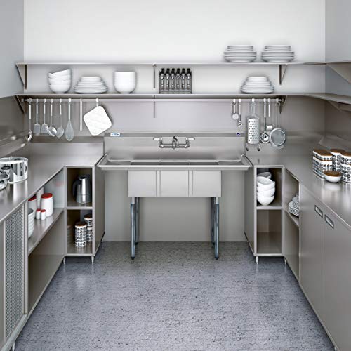 SC101410 12B3 3 Compartment Stainless Steel NSF Commercial Kitchen Sink with Right and Left Drainboards (2 Drainboards)