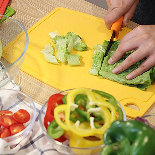 Thick Silicone Cutting Board 12.6'' x 9.1'' Juice Grooves Easy Grip Handle Dishwasher Safe (12.6"L x 9.1"W / Yellow)