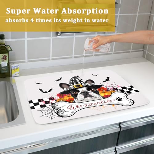 Dish Drying Mat for Kitchen Counter (Halloween Dog 623 / 24" x 18")