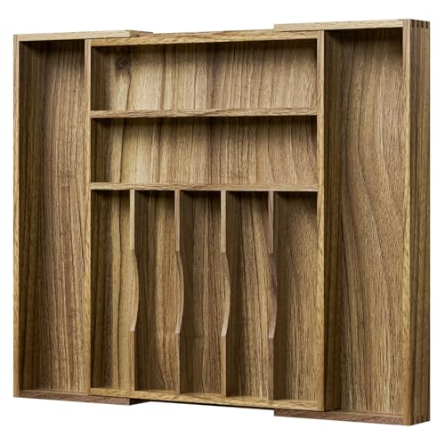 Acacia Wood Kitchen Silverware Drawer Organizer (9 Slots)