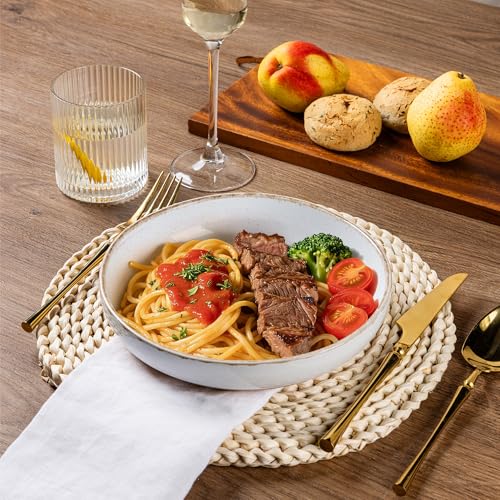 8.75'' Large Ceramic Pasta Bowls (White(8.75inch, Handbrush Rim))