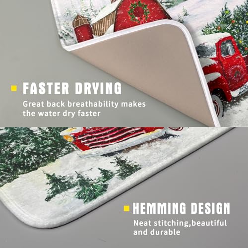 Winter Red Truck Dish Drying Mat Christmas Tree Dishes Pad 16x18 Inch Dish Drainer Rack Mats Absorbent Fast Dry Kitchen Holiday Accessories (Christmas Red Truck / 16" x 18")