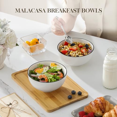 26 Oz Ceramic Cereal Bowls Set of 6 (White-Black Rim / 26OZ (6PCS ))