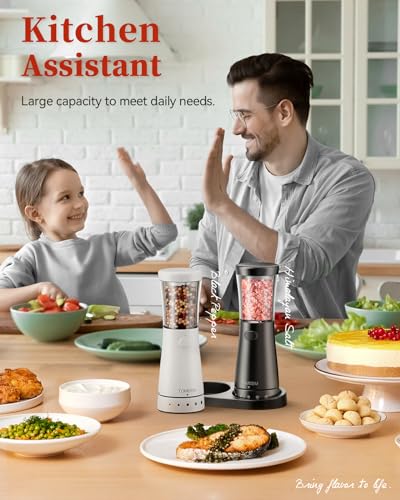 Electric Salt and Pepper Grinder Set with Storage Base (Black)