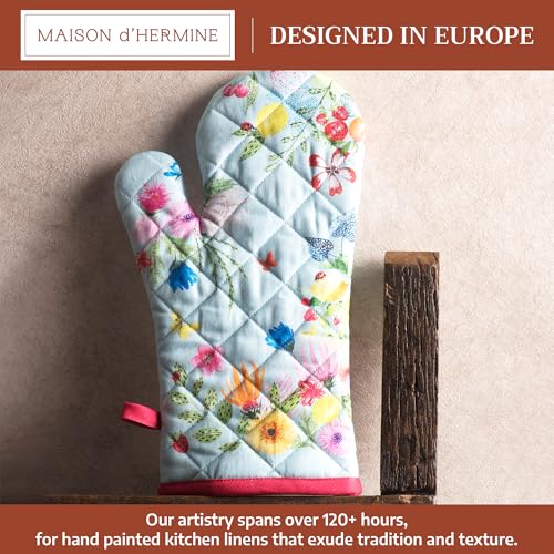 Maison d'Hermine Oven Gloves 100% Cotton Oven Mitt (093 - Jardin D'ete - Mint / 7.5" x 13" (Oven Mitt))