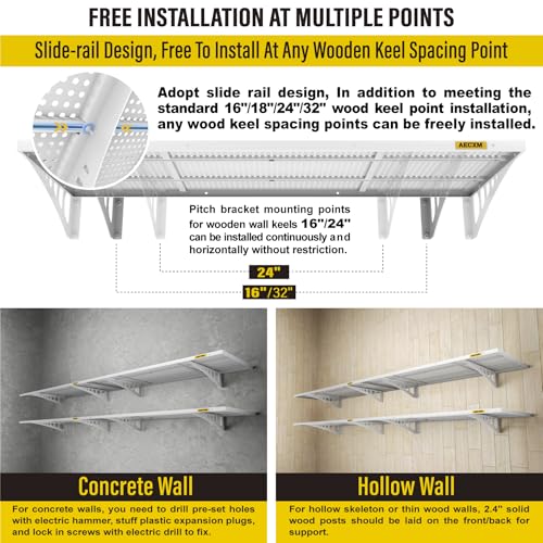 4 Pack 1.64x4ft Adjustable Garage Wall Shelving 1120lbs Load Capacity Heavy Duty Wall Mounted Storage Shelf Metal Floating Shelves for Garage (4pack-1.64x4ft / White)