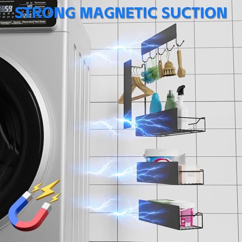 5 Pack Multifunctional Magnetic Shelves for Refrigerator Spice Rack & Washing Machine Organize (Curved Style, Black)