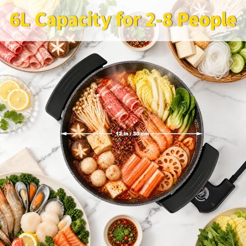 Hot Pot Electric Skillet 2 in 1 Hotpot Pot Electric Pot for Cooking 6L 110V 1100W Non