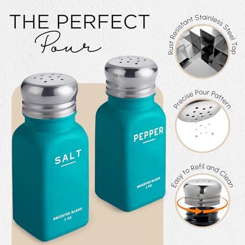 Teal Salt and Pepper Shakers Set with Holder by Brighter Barns (Teal)