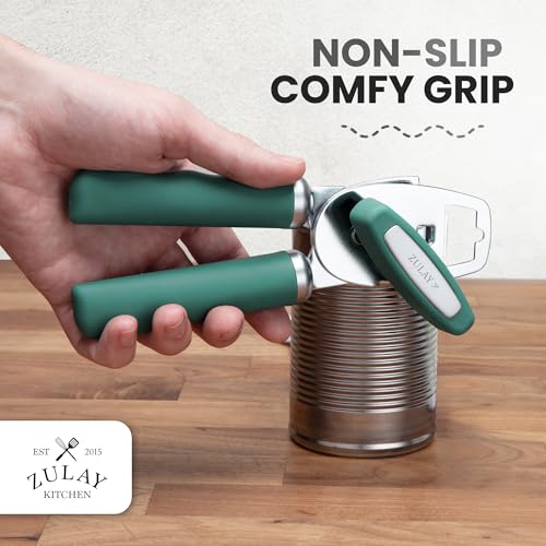Manual Can Opener Heavy Duty Patented Stainless Steel (Pine Green / Comfy Grip)