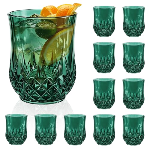 12 Pack Plastic Stemless Wine Glasses (Dark Green)
