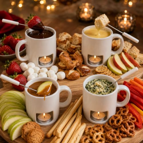 4 Pack Ceramic Fondue Cheese Mugs (White / 4 Pack)