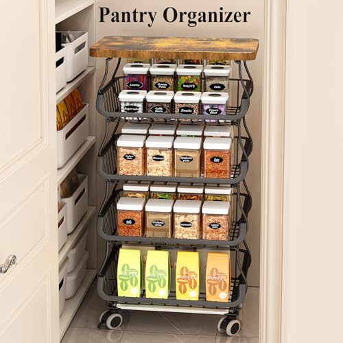 5 Tier Fruit and Vegetable Basket Stand for Kitchen (Black / 5 Tiers)