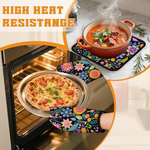 Vintage Hippie Flower Oven Mitts and Pot Holders (4 Count)