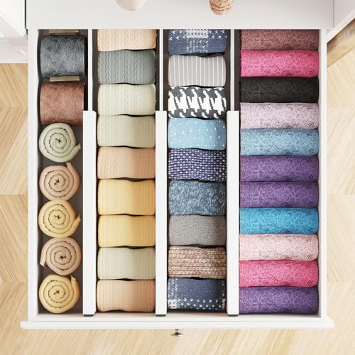 Bamboo Dresser Drawer Dividers 6 Pack (4.65''H, 12.5''-17''L / WHITE)