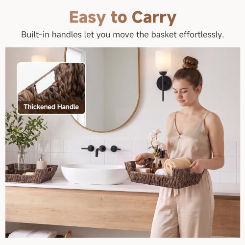 Pantry Baskets for Organizing (Brown(Water Hyacinth) / 16 ½"L x 12 ½"W x 5"H)