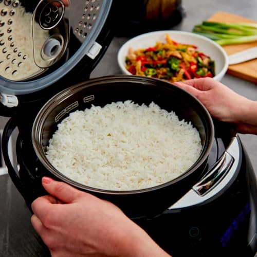 Sakura Rice Cooker with Ceramic Bowl and Advanced Fuzzy Logic (Black and Silver)