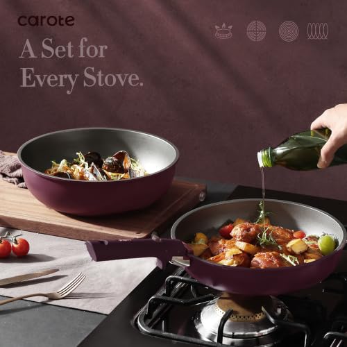 32pcs Pots and Pans Set Non Stick (Gold Ultra Violet / 32 Piece)